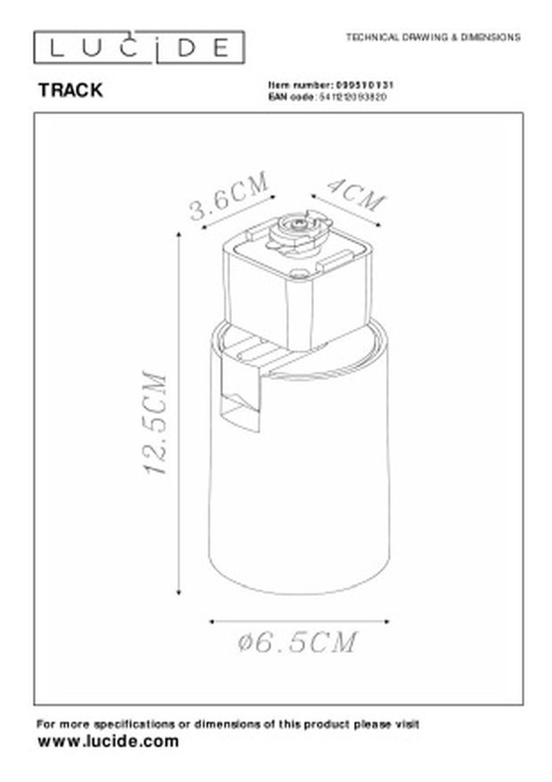 Lucide TRACK NIGEL Track spot - 1-okruhový systém osvetlenia trate - 1xGU10 - biely (predĺženie)